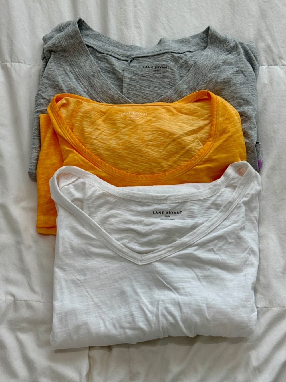 Lane Bryant V-Neck Tees in Gray, Yellow, White - 3-Pack.